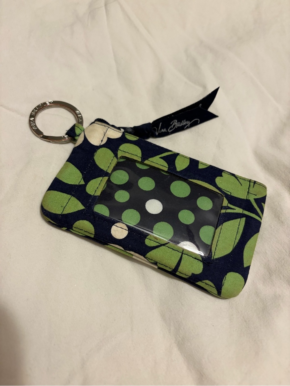 Vera Bradley Navy and Green Floral Card ID Holder with Key Ring